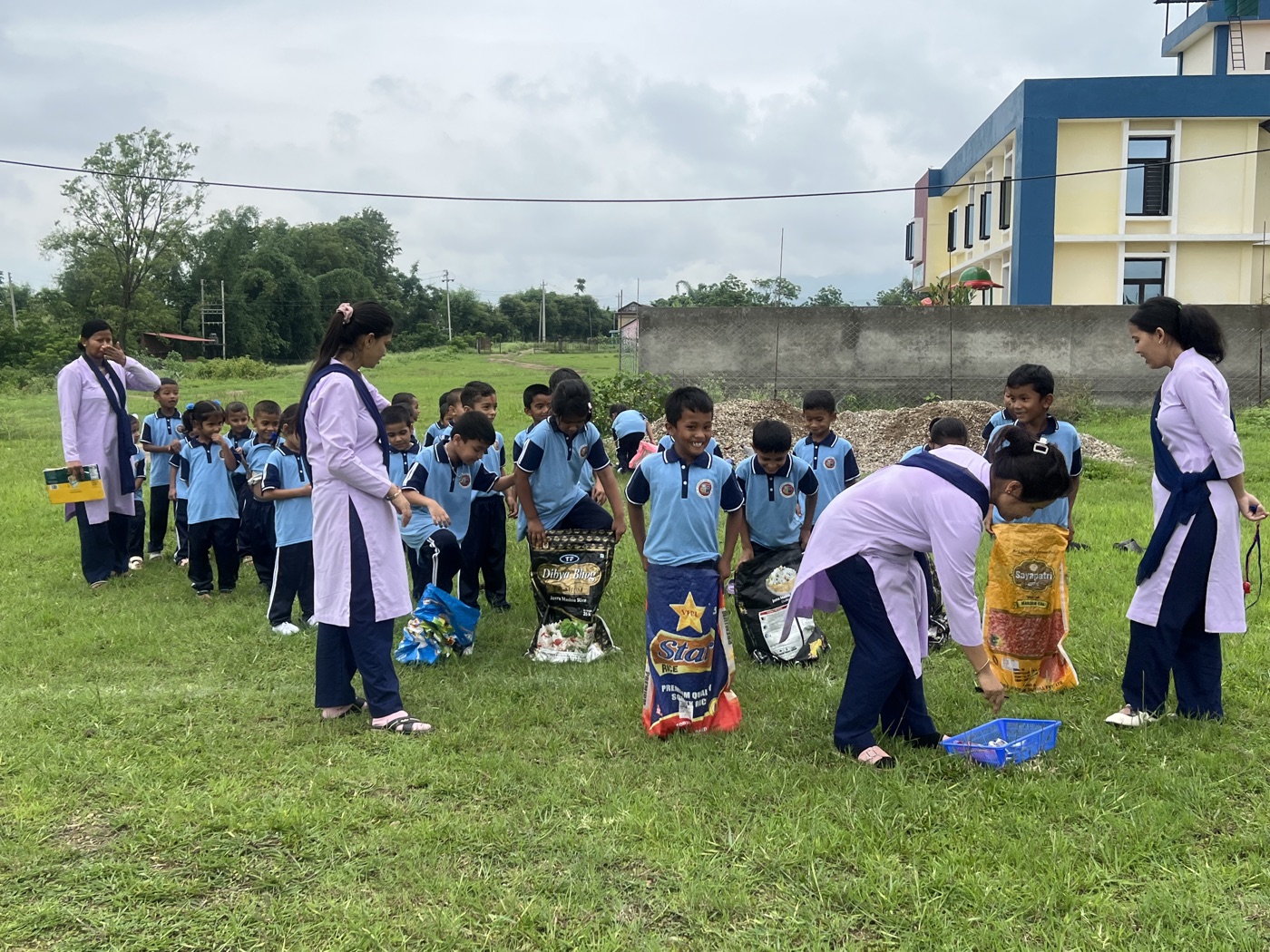 Children Participating in Sack Race